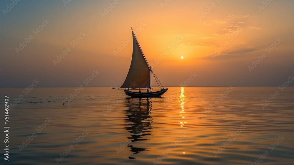 a sailboat sailing in the sea at sunset