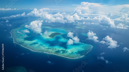 aerial view of atoll islands in the pacific ocean photo