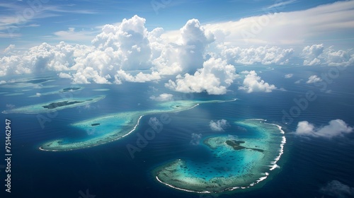 aerial view of atoll islands in the pacific sea