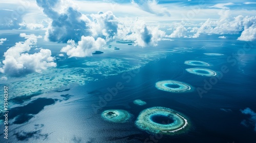 aerial view of atoll islands in the pacific ocean