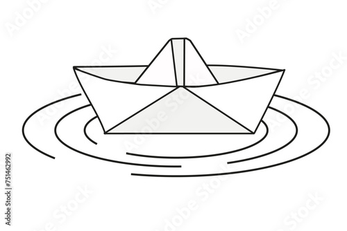 A vector illustration of a white simple paper boat in the waves, flat design vector