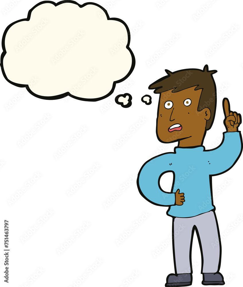 cartoon boy with idea with thought bubble cartoon boy with idea with thought bubble