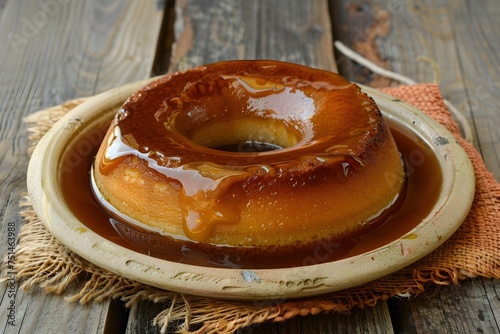 Pudim de leite, or milk pudding. traditional sweet dessert food also kwown as flan photo