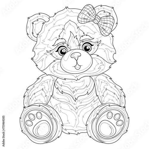 Teddy bear with bow.Coloring book antistress for children and adults. 