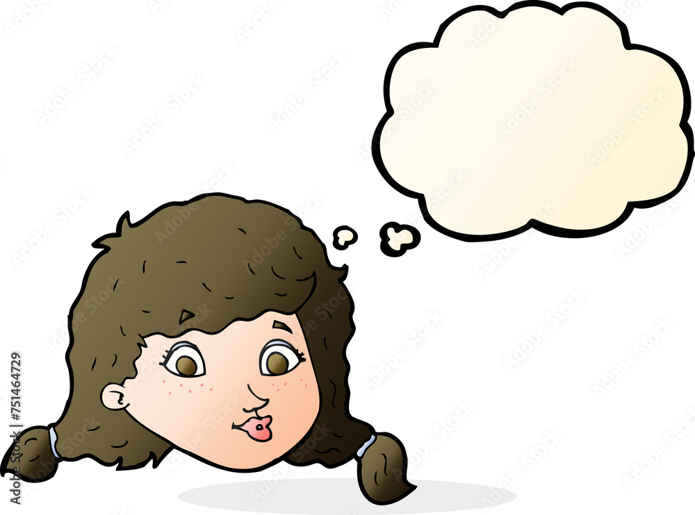 cartoon pretty female face with thought bubble cartoon pretty female face with thought bubble