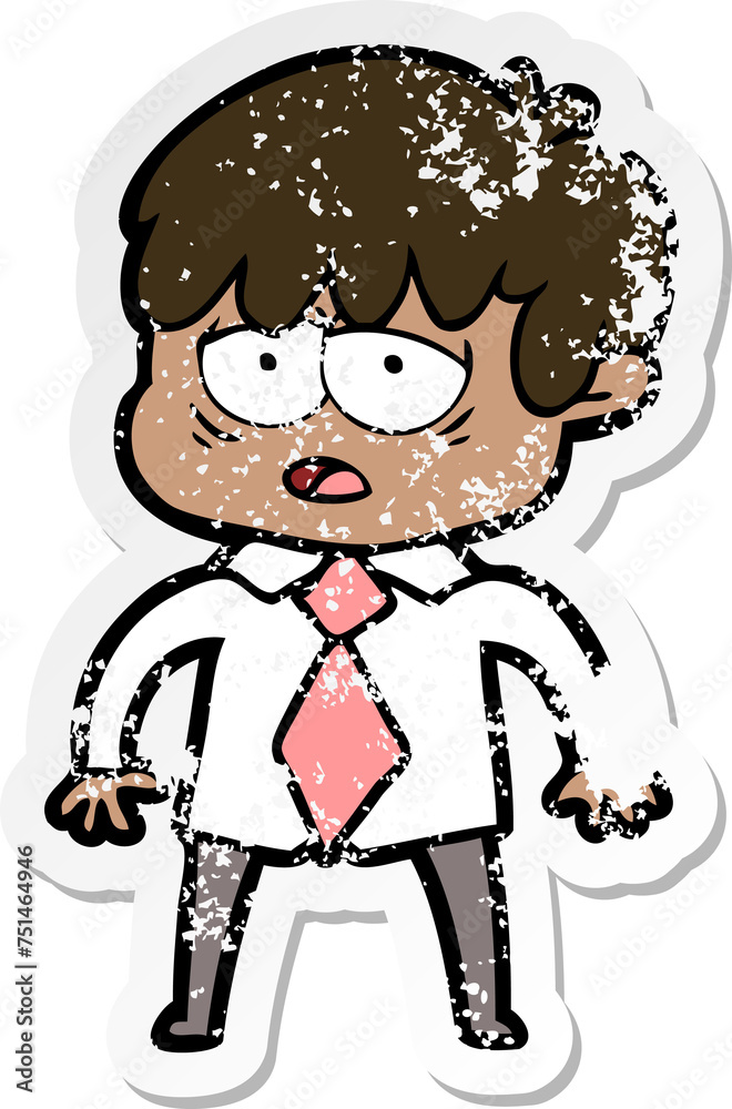 distressed sticker of a cartoon exhausted boy distressed sticker of a cartoon exhausted boy