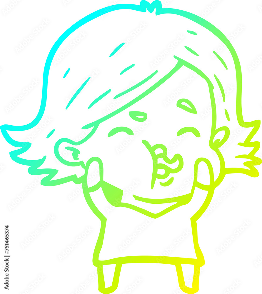 Fototapeta premium cold gradient line drawing cartoon girl pulling face
