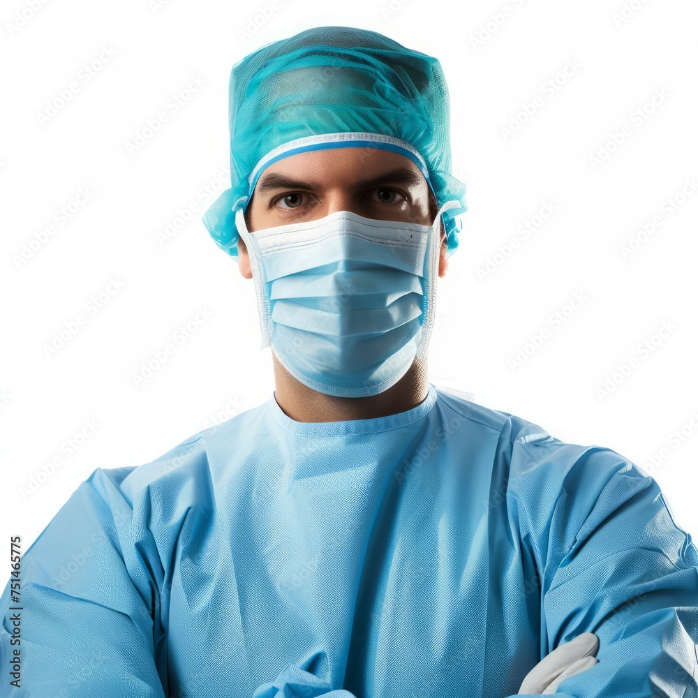 Surgeon doctor, wearing surgeon uniform isolated on white