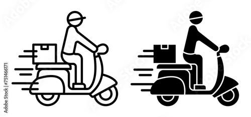 Fast Delivery Rider Line Icon. Rapid Meal Transporter icon in outline and solid flat style.