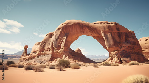 Desert landscape with ancient lost city ruins and huge door background