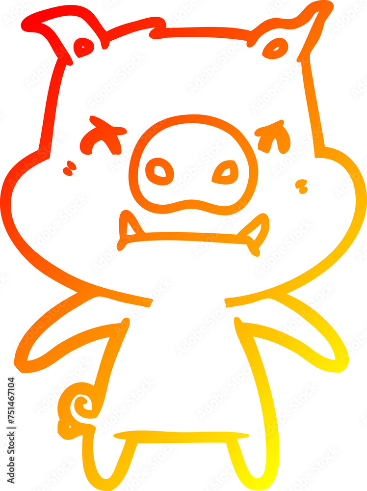 warm gradient line drawing angry cartoon pig warm gradient line drawing angry cartoon pig