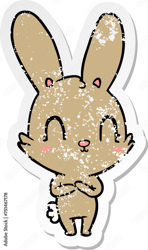 distressed sticker of a cute cartoon rabbit distressed sticker of a cute cartoon rabbit
