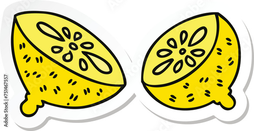 Fotografie sticker of a quirky hand drawn cartoon lemon