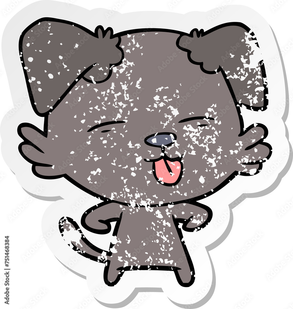 Fototapeta premium distressed sticker of a cartoon dog sticking out tongue