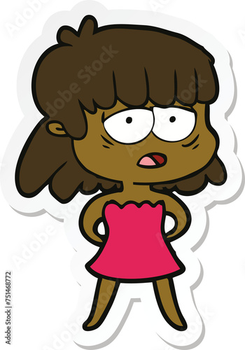 sticker of a cartoon tired woman © lineartestpilot