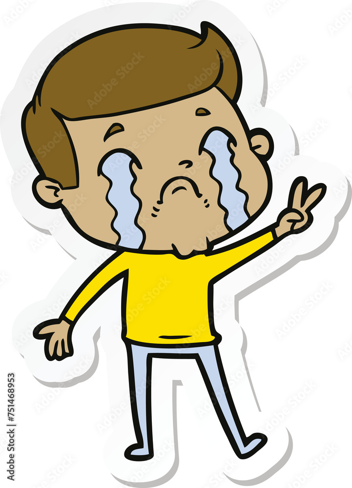 sticker of a cartoon man crying