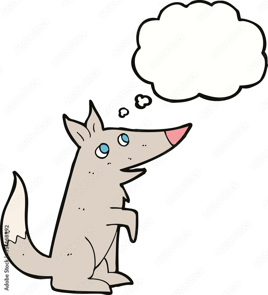 Naklejka premium cartoon wolf cub with thought bubble