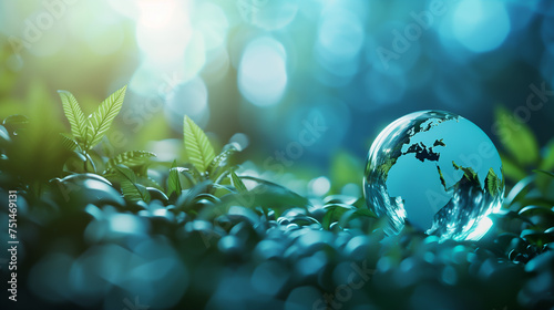 Earth planet globe in grass ecology concept