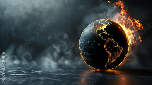 earth globe and fire human life dangereness concept