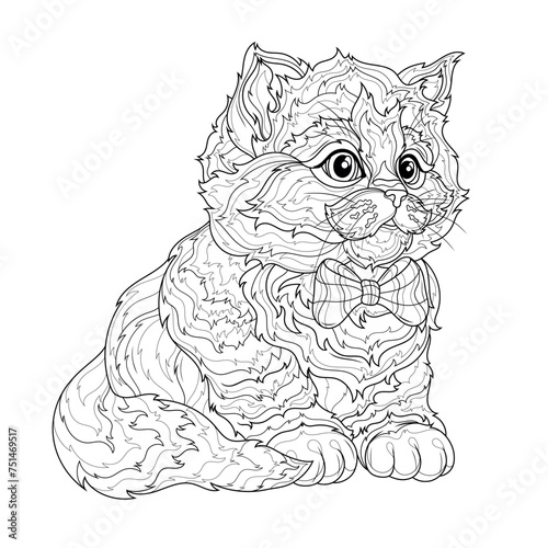 Kitten.Coloring book antistress for children and adults. Illustration isolated on white background.