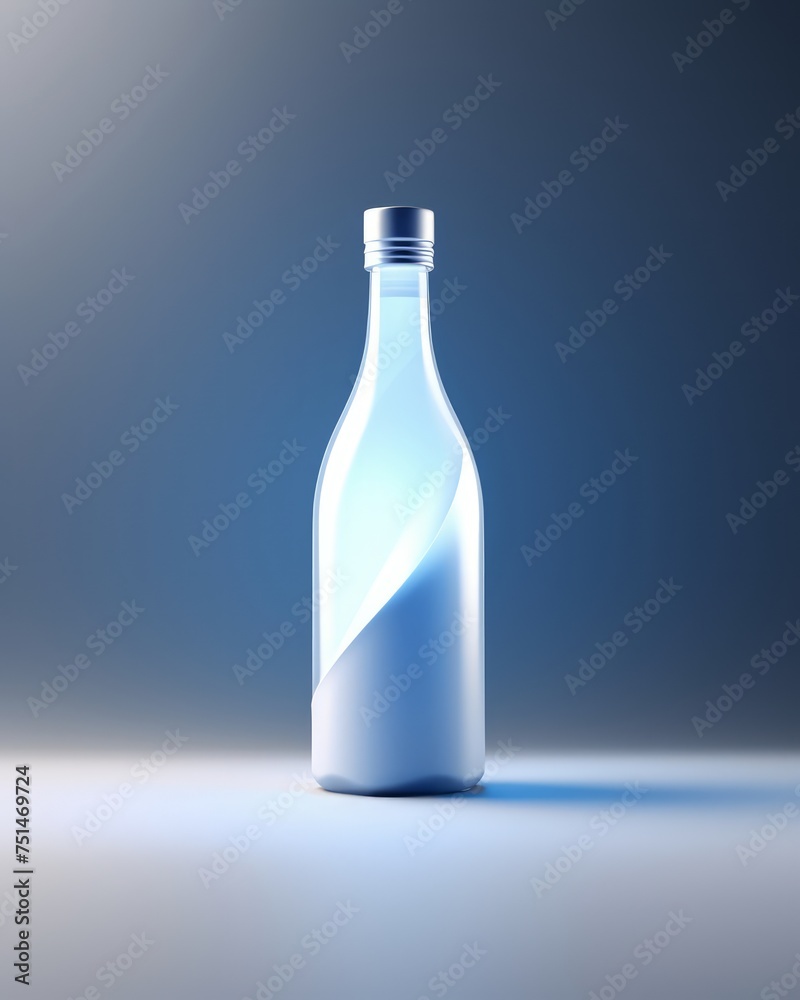 bottle mockup, minimalist design style soft lighting white and blue colors bottle mockup, minimalist design style soft lighting white and blue colors