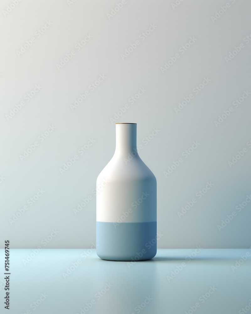 bottle mockup, minimalist design style soft lighting white and blue colors bottle mockup, minimalist design style soft lighting white and blue colors
