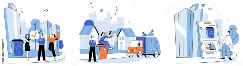 Waste disposal. Vector illustration. Sorting waste is akin to unraveling complexity our consumption habits It involves separating different types waste, such as paper, plastic, glass, and organic Waste disposal. Vector illustration. Sorting waste is akin to unraveling complexity our consumption habits It involves separating different types waste, such as paper, plastic, glass, and organic