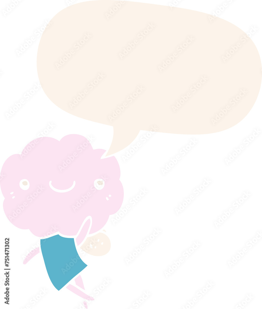 cute cloud head creature and speech bubble in retro style cute cloud head creature and speech bubble in retro style