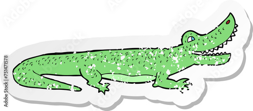 retro distressed sticker of a cartoon happy crocodile