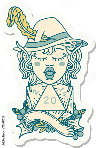 Photos elf bard with natural twenty dice roll sticker