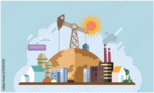 Industrial pollution. Dirty waste. Environmental pollution. Vector illustration. Factory emitting smoke needs to use cleaner energy sources Toxic waste chemicals should be handled with extreme caution