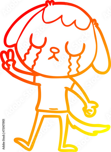 warm gradient line drawing cute cartoon dog crying