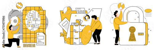 Data science vector illustration. Business strategy thrives under watchful eye analytic pioneers in realm data The data center is heart where pulse information is carefully monitored