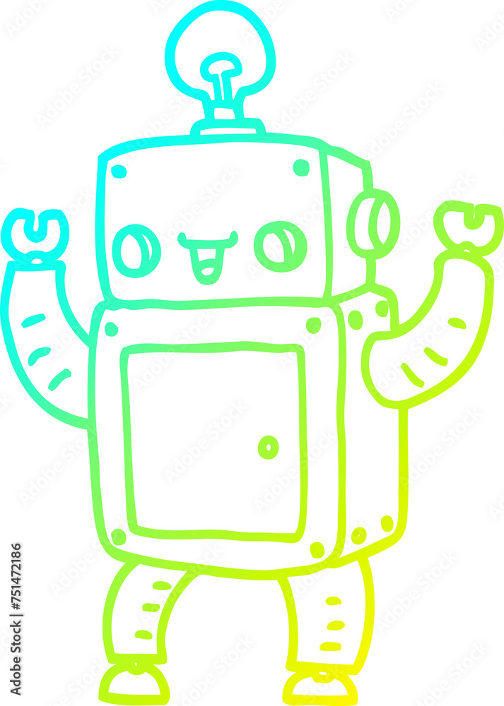 Naklejka premium cold gradient line drawing cartoon happy robot