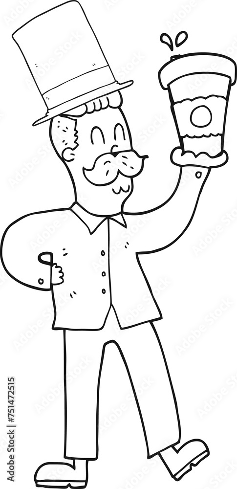 black and white cartoon man with coffee cup black and white cartoon man with coffee cup