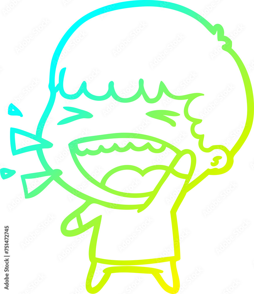 cold gradient line drawing cartoon laughing man