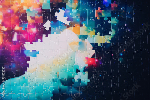 A jumbled picture of a puzzle with mismatched pieces symbolizing the challenge of finding the right solution pastel robotic bokeh tarot card photo