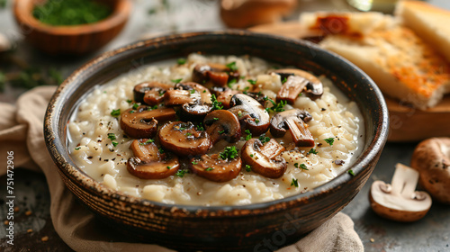 Bowl of creamy mushroom risotto with truffle