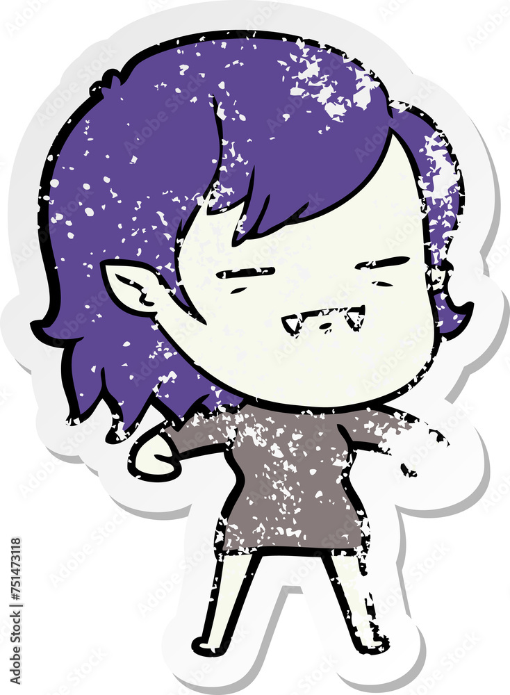distressed sticker of a cartoon undead vampire girl distressed sticker of a cartoon undead vampire girl