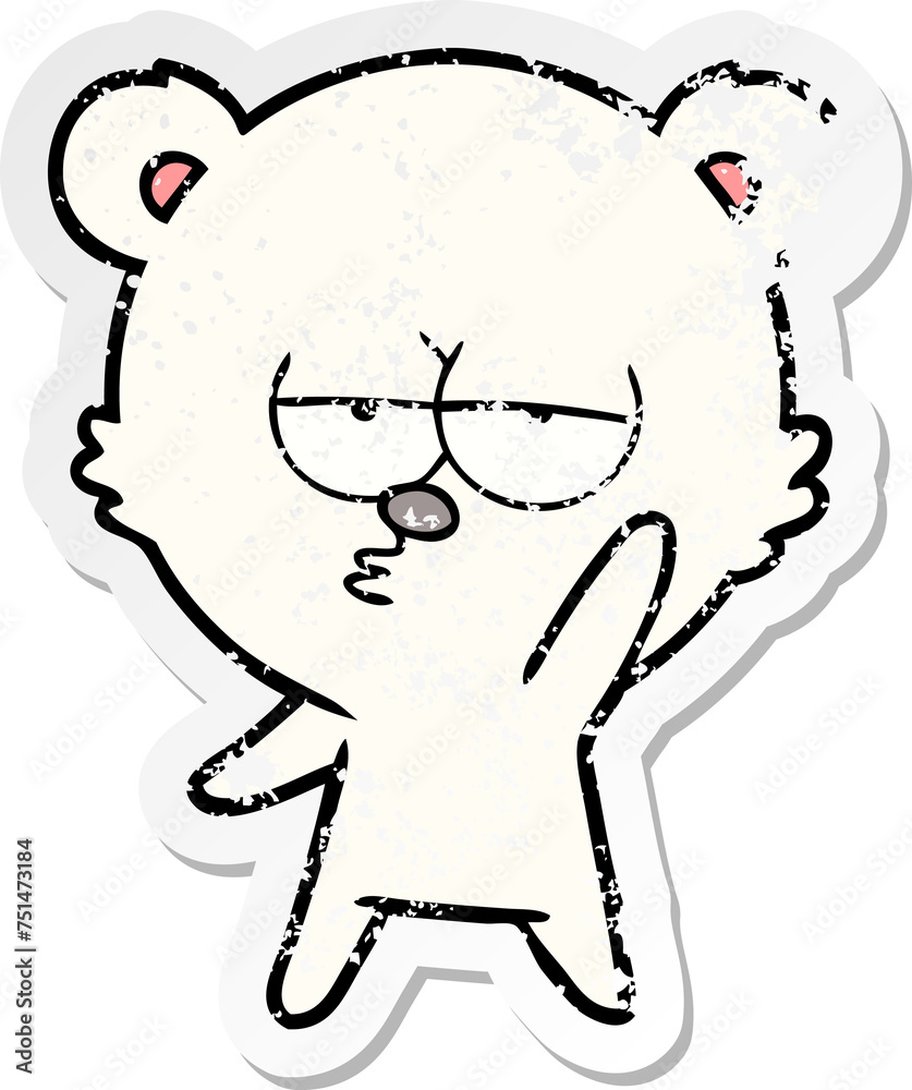 distressed sticker of a bored polar bear cartoon distressed sticker of a bored polar bear cartoon