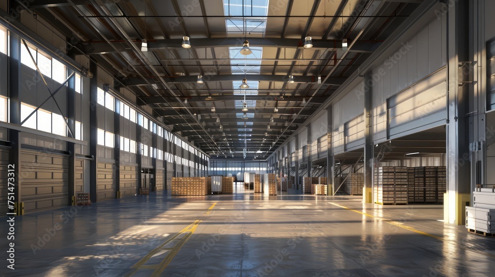 logistics distribution center with high ceilings and rows of inventory