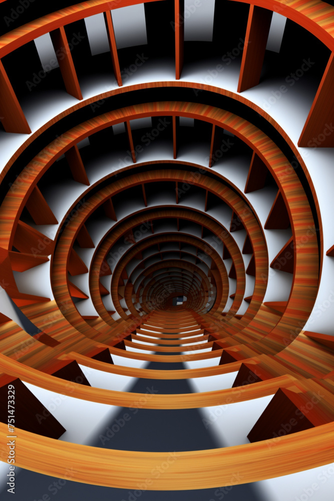 Fototapeta premium A surreal picture of a staircase leading nowhere with steps twisting and turning in illogical ways motion blurfantasyanime3d render