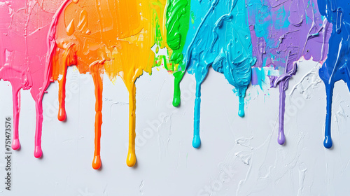 multicolored dripping paint on white 