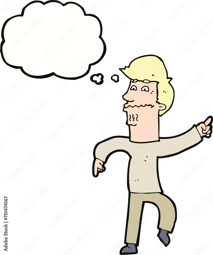 cartoon worried man pointing with thought bubble cartoon worried man pointing with thought bubble