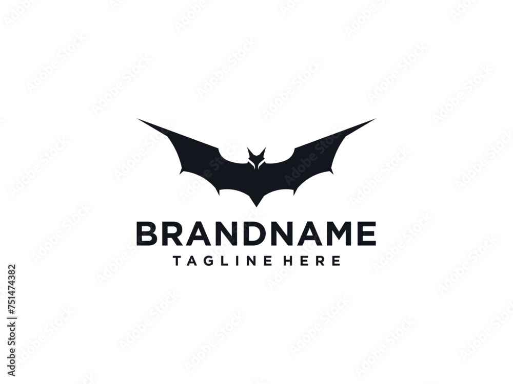 flying bat silhouette logo vector illustration, negative space bat logo