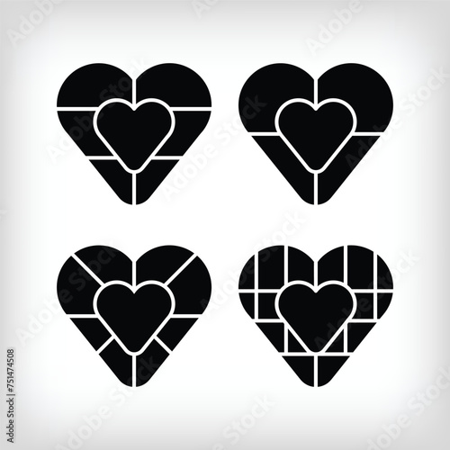 Nested Heart photo collage frames template set of 4. Family photo collage frames template for interior design. Vector collage layout for photo montage.