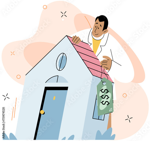 Buying and choosing housing. Vector illustration The purchase house was significant financial commitment The residential neighborhood offered sense community The business operated from commercial