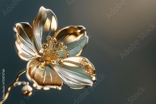 a gold flower with water drops © White