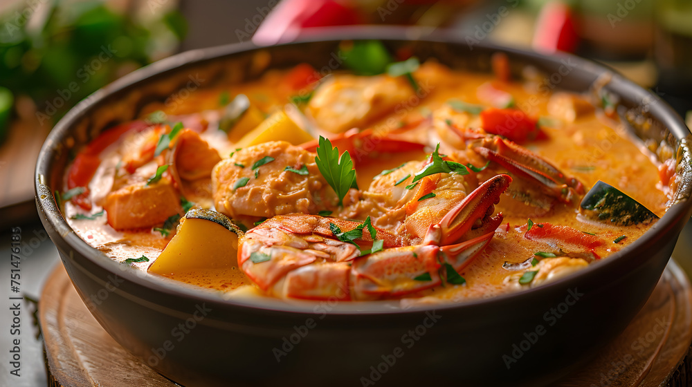 Savory seafood stew in skillet Savory seafood stew in skillet