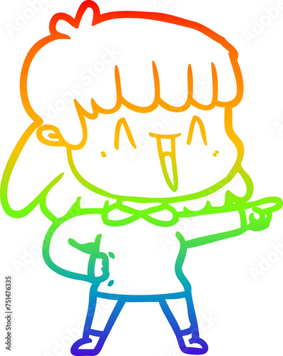 rainbow gradient line drawing cartoon happy girl